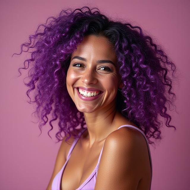 Satisfied client with vibrant orchid hair